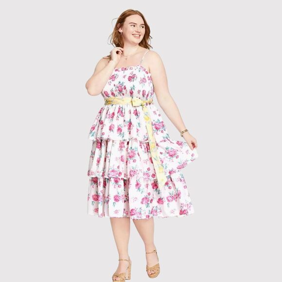 LoveShackFancy Womens Dress Elise Midi Smocked Floral Layered Cottagecore XL - Picture 1 of 12
